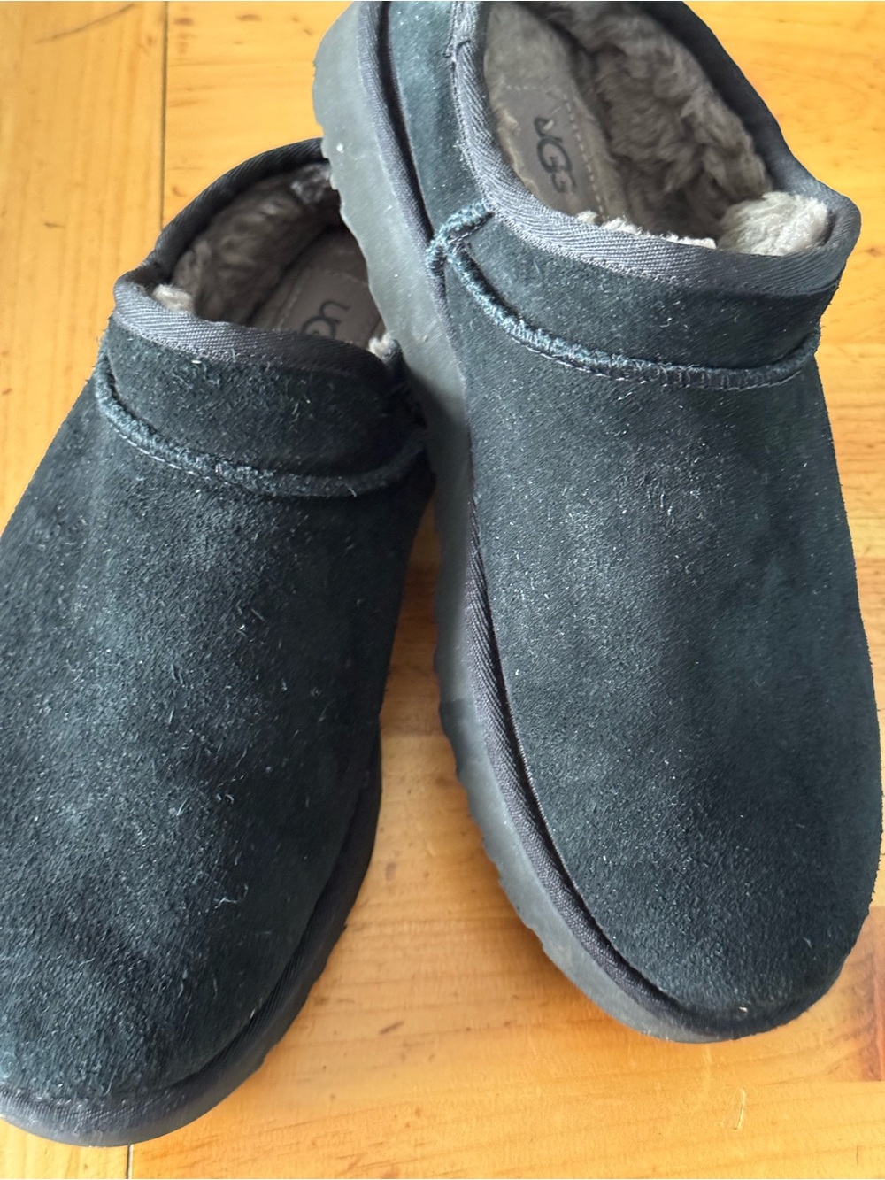 UGG Black Suede Shearling-Lined Slip-On Mules